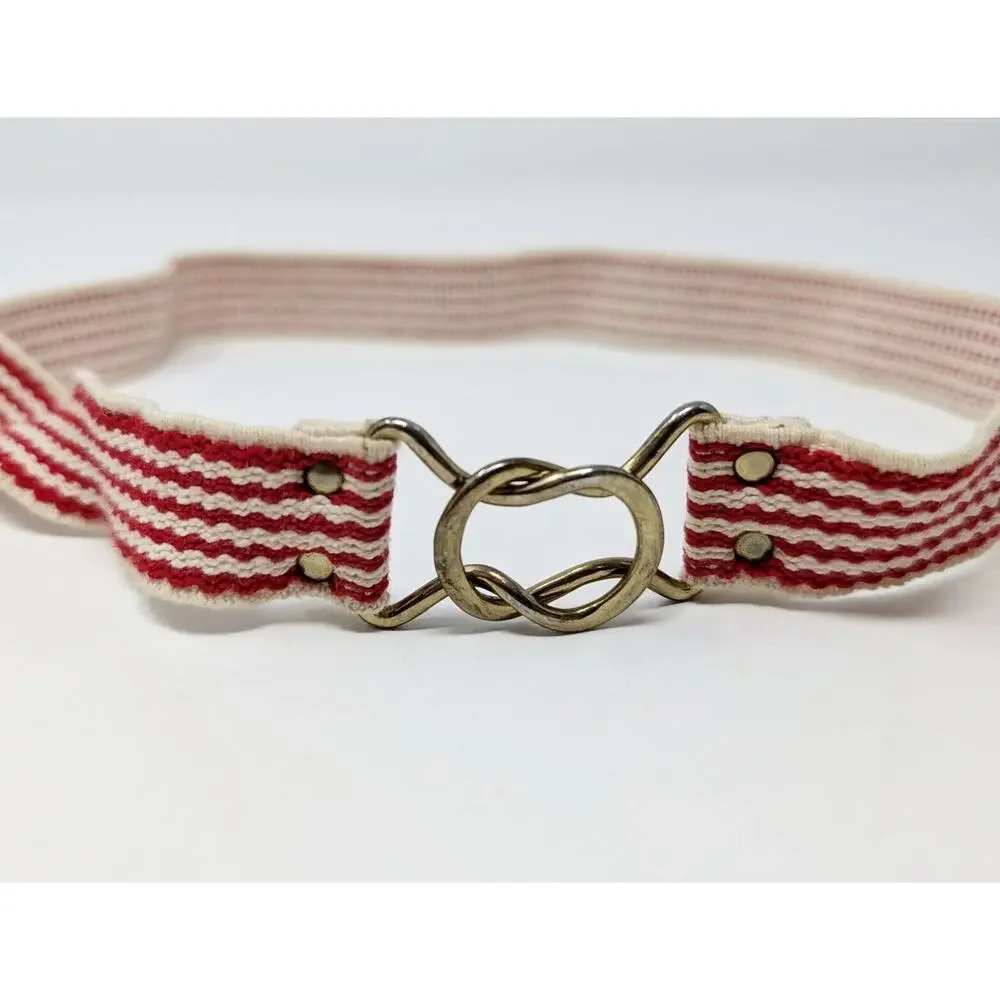 Vintage 80s Belt Red White Stripe Elastic Stretch Women's 26.5 Inches XS S